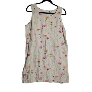 Cotton Connection Linen Floral Shift Dress Beige Pink Wildflower Womens Medium